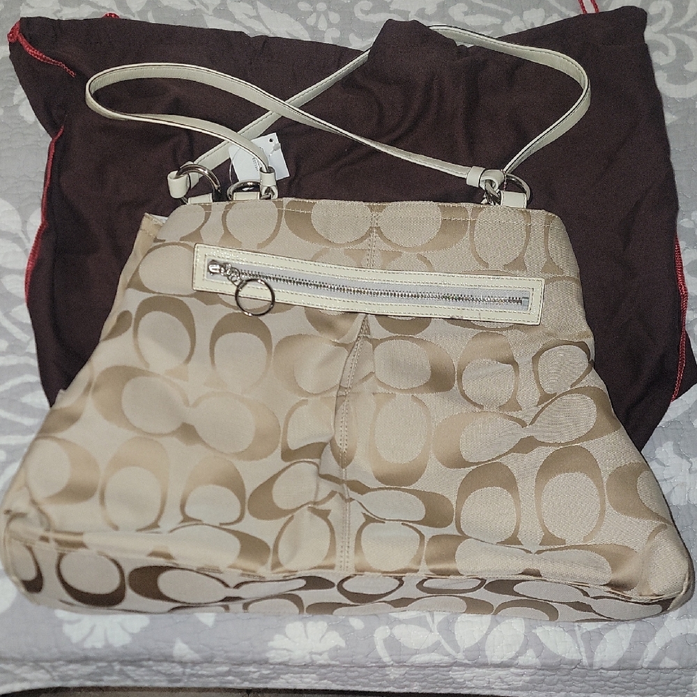 Coach Beige and Cream Shoulder Bag